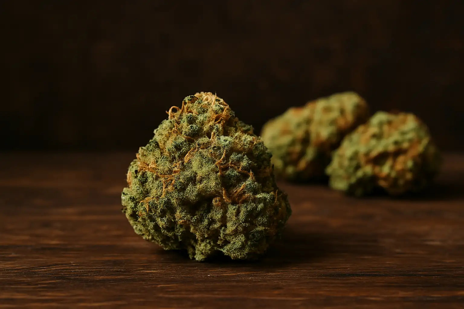 Gros plan sur des fleurs de cannabis premium rappelant le THV N10, ambiance naturelle et élégante, style Chez Baba Demander à ChatGPT