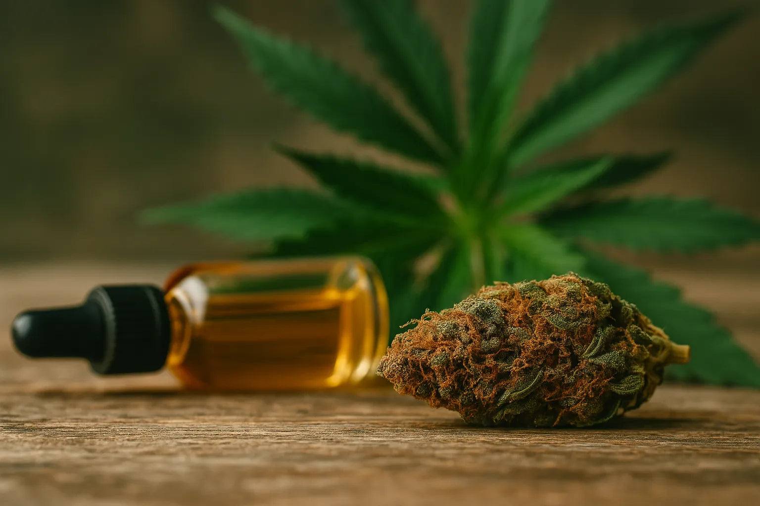 sélection de CBD premium 2025 – fleur puissante et huile naturelle sur fond végétal artisanal