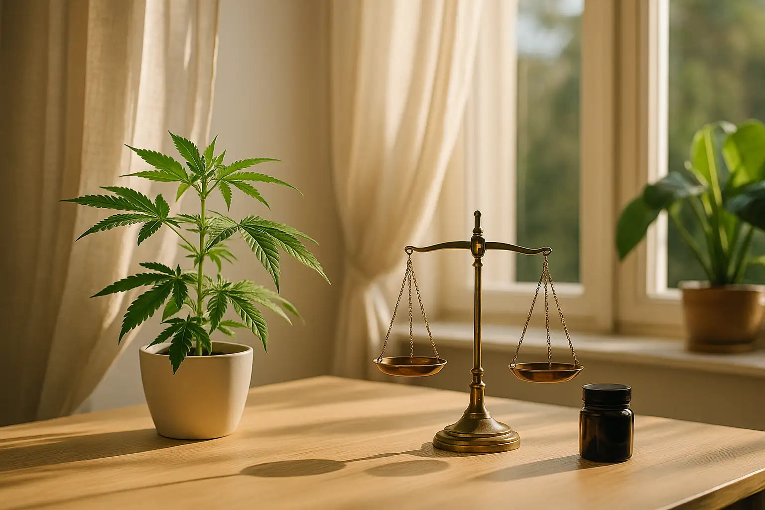 Salon moderne lumineux avec un test salivaire THC discret, illustrant les solutions légales THC+ de Chez Baba