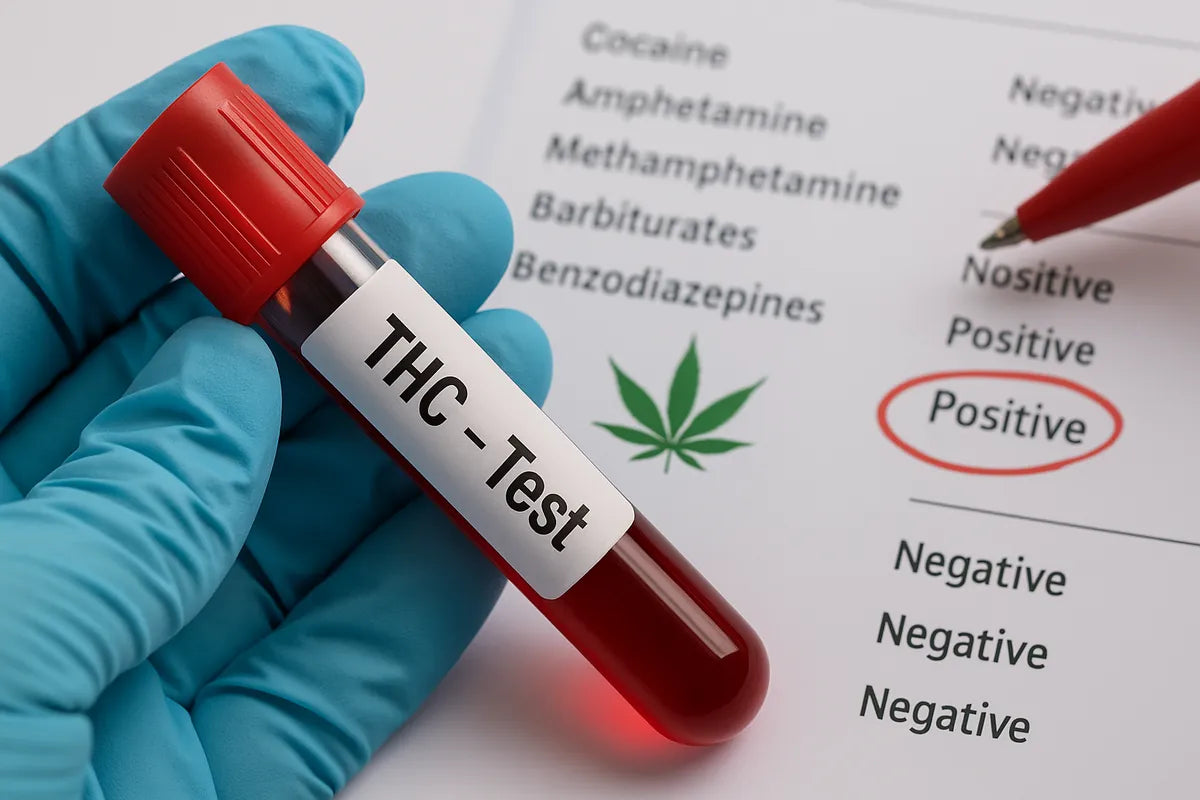 Analyse sanguine THC – tube de sang en laboratoire illustrant la détection du THC dans le sang.