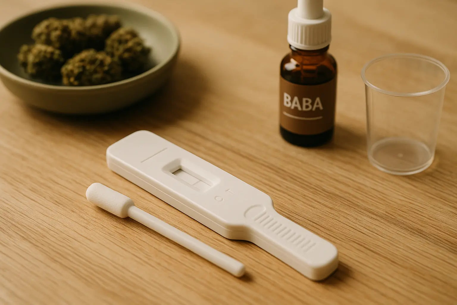 Test salivaire THC sur table en bois