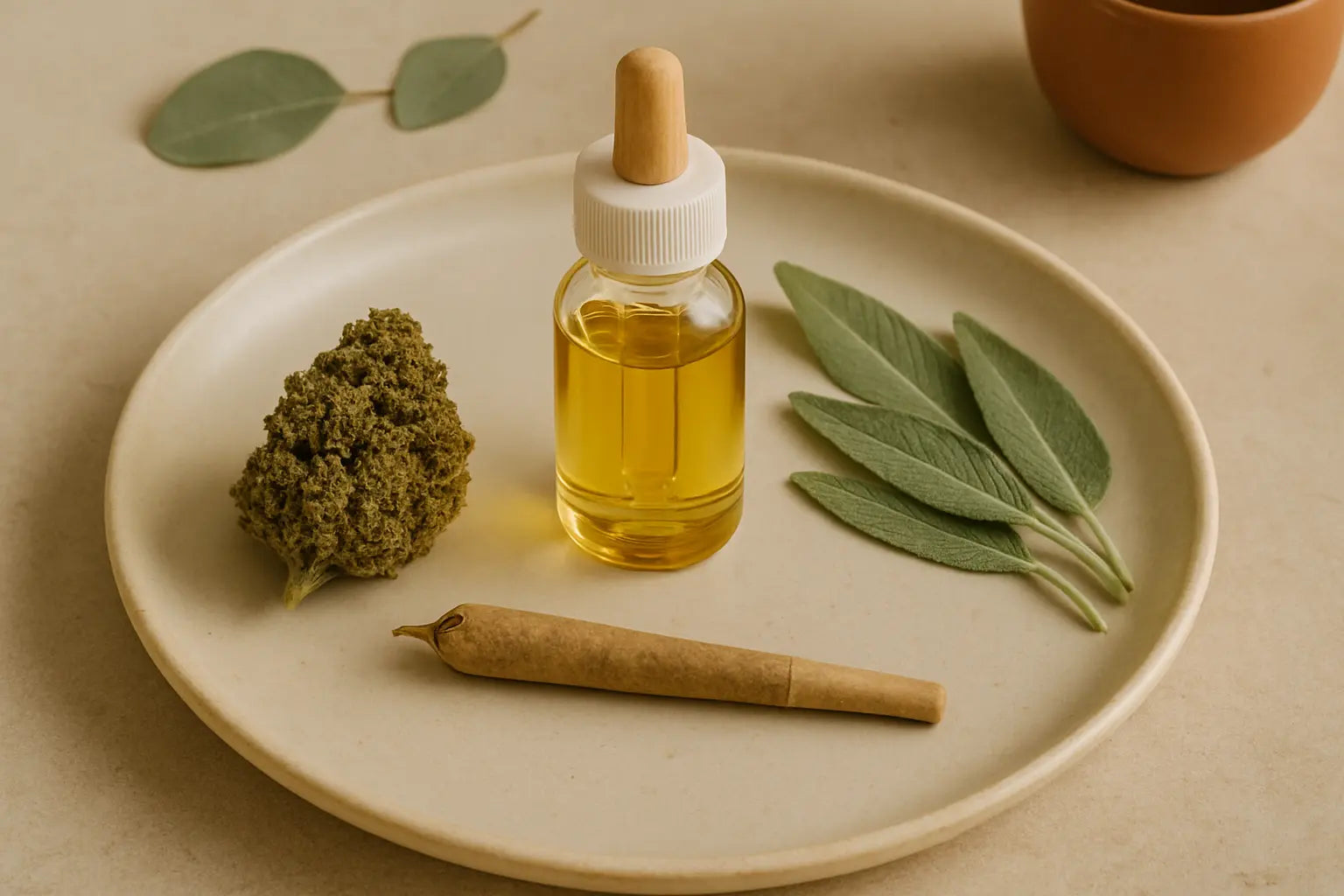 Huile CBD naturelle avec herbes séchées